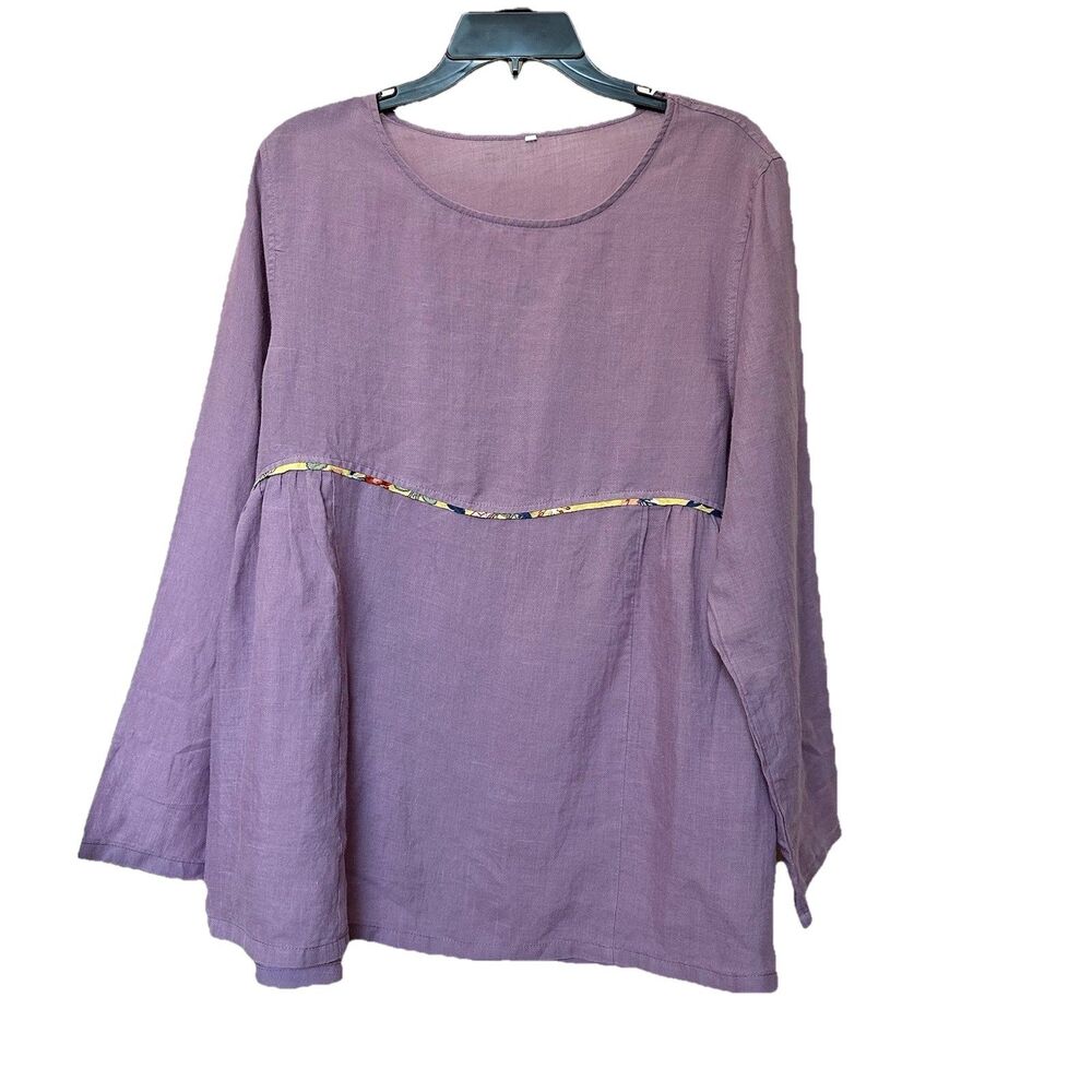 Linen Mordenmiss Top Women’s Lg Purple Pullover Lagen Minimalist Tunic Baggy